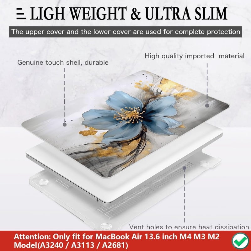 CISSOOK for MacBook Air 13.6 inch Case 2025 2024 2023 2022 Release Model A3240 A3113 A2681, Laptop Hard Shell Cases with Keyboard Cover Type C Adapter for MacBook Air 13 M2 M3 M4, Retro Golden Floral - Image 4